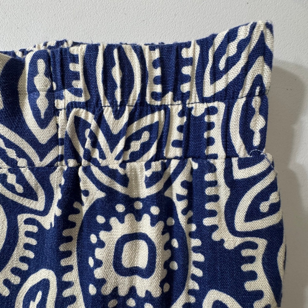 Rose + Olive Resort Blue White Geometric Paisley Wide Leg Palazzo Pants XL - Picture 8 of 16